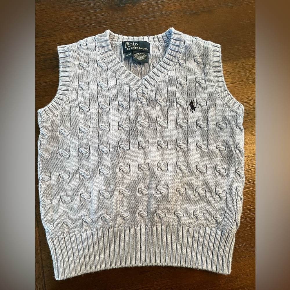 Polo by Ralph Lauren Blue Cable Knit Sweater Vest 4t Boys Preppy!